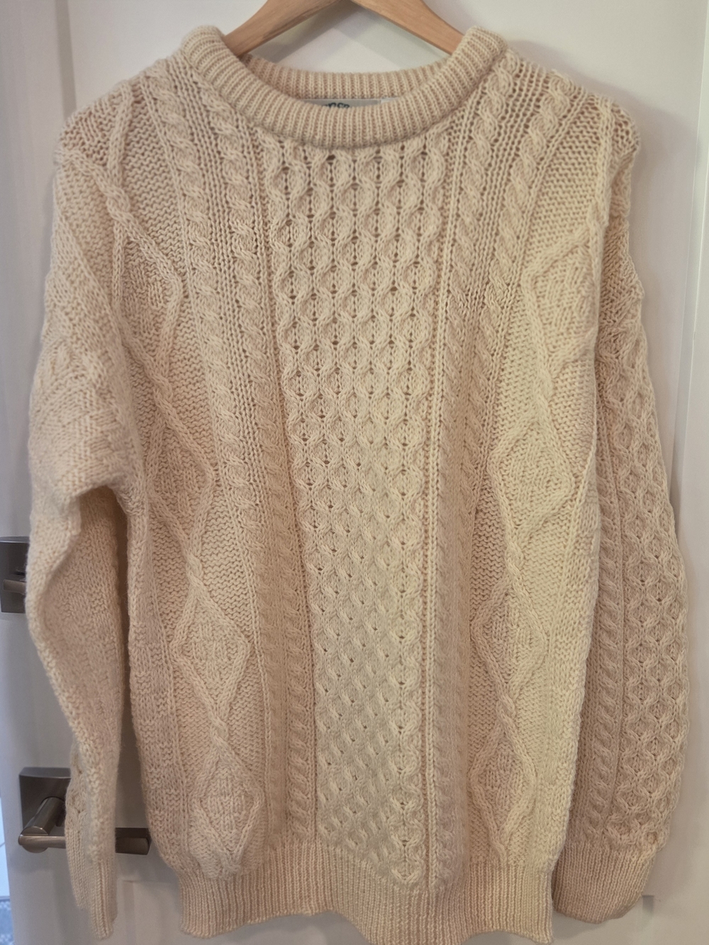 Aran Crafts Irish Wool Cable Knit Sweater M Cream Fisherman Cottagecore